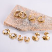 1 Pair Vintage Style C Shape Round Plating 304 Stainless Steel 18K Gold Plated Ear Studs main image 2