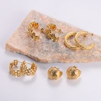 1 Pair Vintage Style C Shape Round Plating 304 Stainless Steel 18K Gold Plated Ear Studs main image 3
