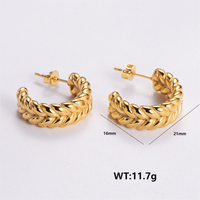 1 Pair Vintage Style C Shape Round Plating 304 Stainless Steel 18K Gold Plated Ear Studs main image 5