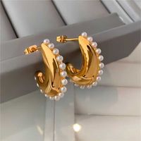 1 Pair Simple Style Solid Color Polishing Plating Inlay 304 Stainless Steel Pearl Ear Studs main image 6