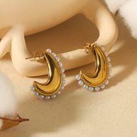 1 Pair Simple Style Solid Color Polishing Plating Inlay 304 Stainless Steel Pearl Ear Studs main image 5