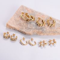 1 Pair Vintage Style C Shape Solid Color Plating 304 Stainless Steel 24K Gold Plated Ear Studs main image 3