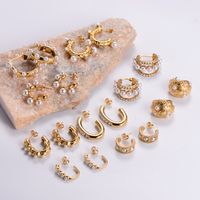 1 Pair Vintage Style C Shape Solid Color Plating 304 Stainless Steel 24K Gold Plated Ear Studs main image 1