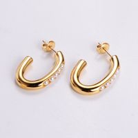 1 Pair Vintage Style C Shape Solid Color Plating 304 Stainless Steel 24K Gold Plated Ear Studs sku image 1