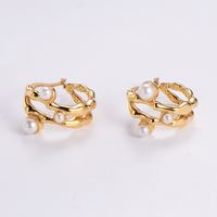 1 Pair Simple Style Color Block Plating Inlay 304 Stainless Steel Rhinestones Pearl 18K Gold Plated Ear Studs main image 6
