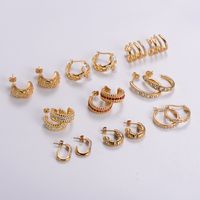 1 Pair Simple Style Color Block Plating Inlay 304 Stainless Steel Rhinestones Pearl 18K Gold Plated Ear Studs main image 3