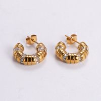 1 Pair Simple Style Color Block Plating Inlay 304 Stainless Steel Rhinestones Pearl 18K Gold Plated Ear Studs main image 7