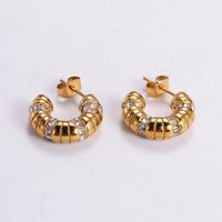 1 Paire Style Simple Bloc De Couleur Placage Incruster Acier Inoxydable 304 Strass Perle Plaqué Or 18K Boucles D'Oreilles main image 7