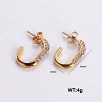 1 Pair Simple Style Color Block Plating Inlay 304 Stainless Steel Rhinestones Pearl 18K Gold Plated Ear Studs sku image 4