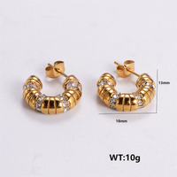 1 Pair Simple Style Color Block Plating Inlay 304 Stainless Steel Rhinestones Pearl 18K Gold Plated Ear Studs sku image 8