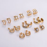 1 Pair Simple Style Solid Color Plating Inlay 304 Stainless Steel Rhinestones 18K Gold Plated Ear Studs main image 6