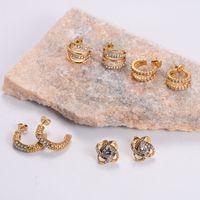 1 Pair Simple Style Solid Color Plating Inlay 304 Stainless Steel Rhinestones 18K Gold Plated Ear Studs main image 5
