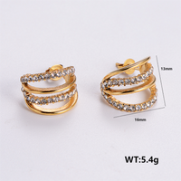 1 Pair Simple Style Solid Color Plating Inlay 304 Stainless Steel Rhinestones 18K Gold Plated Ear Studs sku image 1