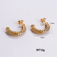 1 Pair Simple Style Solid Color Plating Inlay 304 Stainless Steel Rhinestones 18K Gold Plated Ear Studs sku image 2