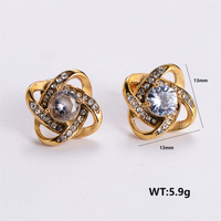 1 Pair Simple Style Solid Color Plating Inlay 304 Stainless Steel Rhinestones 18K Gold Plated Ear Studs sku image 5