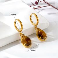 1 Pair Vintage Style Geometric Water Droplets Heart Shape Plating Inlay Stainless Steel Copper Natural Stone Drop Earrings main image 8