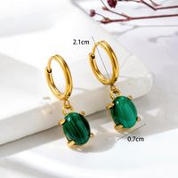 1 Pair Vintage Style Geometric Water Droplets Heart Shape Plating Inlay Stainless Steel Copper Natural Stone Drop Earrings main image 2
