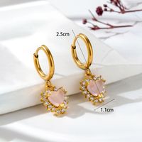 1 Pair Vintage Style Geometric Water Droplets Heart Shape Plating Inlay Stainless Steel Copper Natural Stone Drop Earrings sku image 1