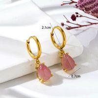 1 Pair Vintage Style Geometric Water Droplets Heart Shape Plating Inlay Stainless Steel Copper Natural Stone Drop Earrings sku image 12