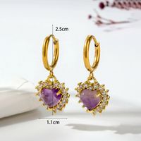 1 Pair Vintage Style Geometric Water Droplets Heart Shape Plating Inlay Stainless Steel Copper Natural Stone Drop Earrings sku image 16