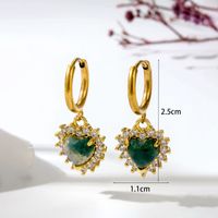 1 Pair Vintage Style Geometric Water Droplets Heart Shape Plating Inlay Stainless Steel Copper Natural Stone Drop Earrings sku image 17