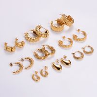 1 Pair Retro Roman Style Geometric Plating 304 Stainless Steel 18K Gold Plated Ear Studs main image 7
