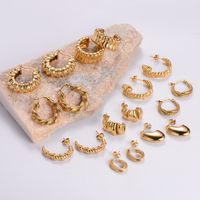 1 Pair Retro Roman Style Geometric Plating 304 Stainless Steel 18K Gold Plated Ear Studs main image 2