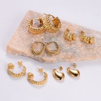 1 Pair Retro Roman Style Geometric Plating 304 Stainless Steel 18K Gold Plated Ear Studs main image 3