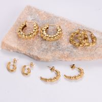 1 Pair Retro Roman Style Geometric Plating 304 Stainless Steel 18K Gold Plated Ear Studs main image 4