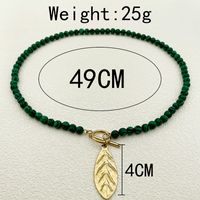 304 Stainless Steel Gold Plated Vintage Style Plating Leaves Turquoise Pendant Necklace main image 4