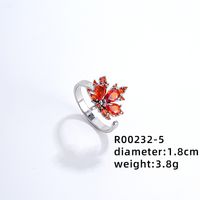 Copper Elegant Classic Style Plating Inlay Geometric Maple Leaf Zircon Open Rings sku image 5