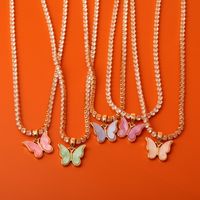 Copper Elegant Lady Plating Butterfly Pendant Necklace main image 1