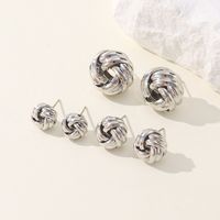 3 Pairs Hip-hop Retro Solid Color Plating Braid Metal White Gold Plated Ear Studs main image 3