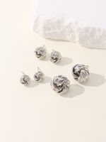 3 Pairs Hip-hop Retro Solid Color Plating Braid Metal White Gold Plated Ear Studs main image 4