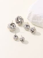 3 Pairs Hip-hop Retro Solid Color Plating Braid Metal White Gold Plated Ear Studs main image 5