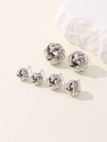 3 Pairs Hip-hop Retro Solid Color Plating Braid Metal White Gold Plated Ear Studs main image 1