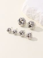 3 Pairs Hip-hop Retro Solid Color Plating Braid Metal White Gold Plated Ear Studs sku image 1