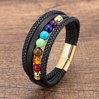 Casual Ronda Cuerda De Cuero Piedra Metal Hombres Pulsera De Chakras main image 6