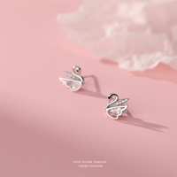 1 Pair Casual Simple Style Swan Plating Inlay Sterling Silver Rhinestones Rose Gold Plated White Gold Plated Ear Studs main image 5