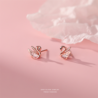 1 Pair Casual Simple Style Swan Plating Inlay Sterling Silver Rhinestones Rose Gold Plated White Gold Plated Ear Studs sku image 1