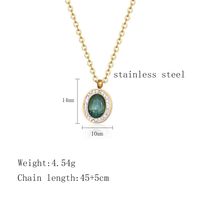 304 Stainless Steel 18K Gold Plated Casual Simple Style Inlay Oval Gem Rhinestones Pendant Necklace main image 7