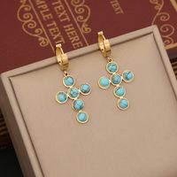 Stainless Steel 18K Gold Plated Vintage Style Plating Inlay Cross Turquoise Jewelry Set sku image 1