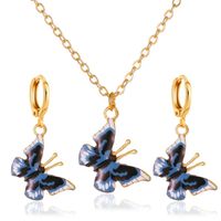 New Fashion Butterfly Necklace Colorful Double Pearl Butterfly Pendant Elegant Butterfly Earring Set Wholesale sku image 1