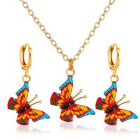 New Fashion Butterfly Necklace Colorful Double Pearl Butterfly Pendant Elegant Butterfly Earring Set Wholesale sku image 3