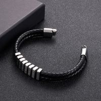 Hip-Hop Retro Color Block Stainless Steel Pu Leather Plating 18K Gold Plated Men's Bangle main image 3