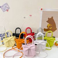 Girl's Pu Leather Solid Color Bow Knot Cute Square Magnetic Buckle Handbag main image 1