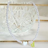 Sweet Letter Heart Shape 304 Stainless Steel Arylic Beaded Enamel Resin 18K Gold Plated Women's Pendant Necklace sku image 3
