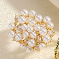 Elegant Classic Style Geometric Copper Plating Inlay Artificial Pearls Zircon 14k Gold Plated Open Rings main image 5