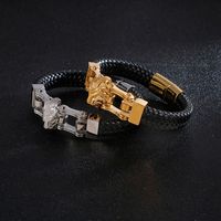 Hip-Hop Punk Lion Cowhide Titanium Steel Plating 18K Gold Plated Men's Bracelets main image 2