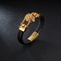 Hip Hop Punk León Piel De Vaca Acero Titanio Enchapado Chapados en oro de 18k Hombres Pulsera main image 3